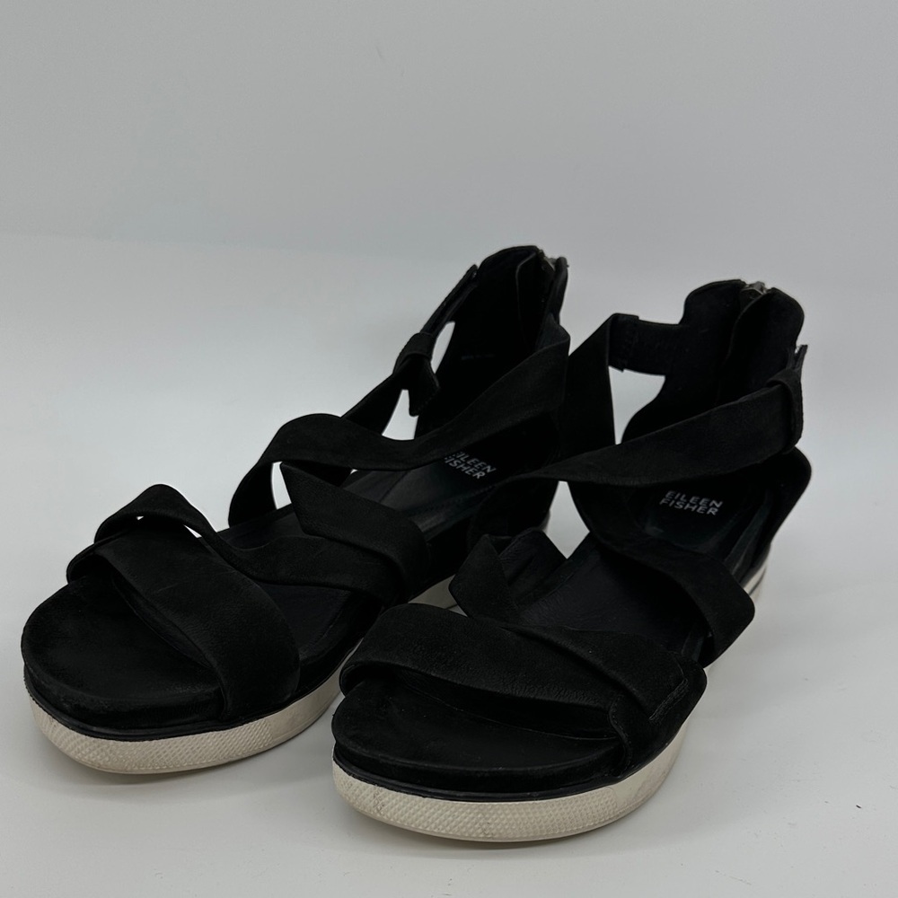 Eileen Fisher Timeless Boho SportSpring/Summer Sally Leather Black Sandals Sz9.5